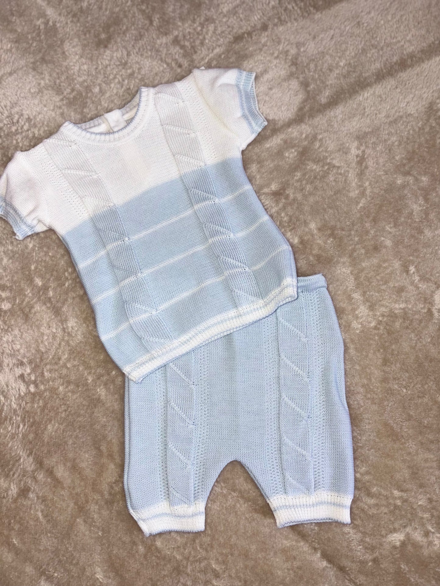 White and blue two piece